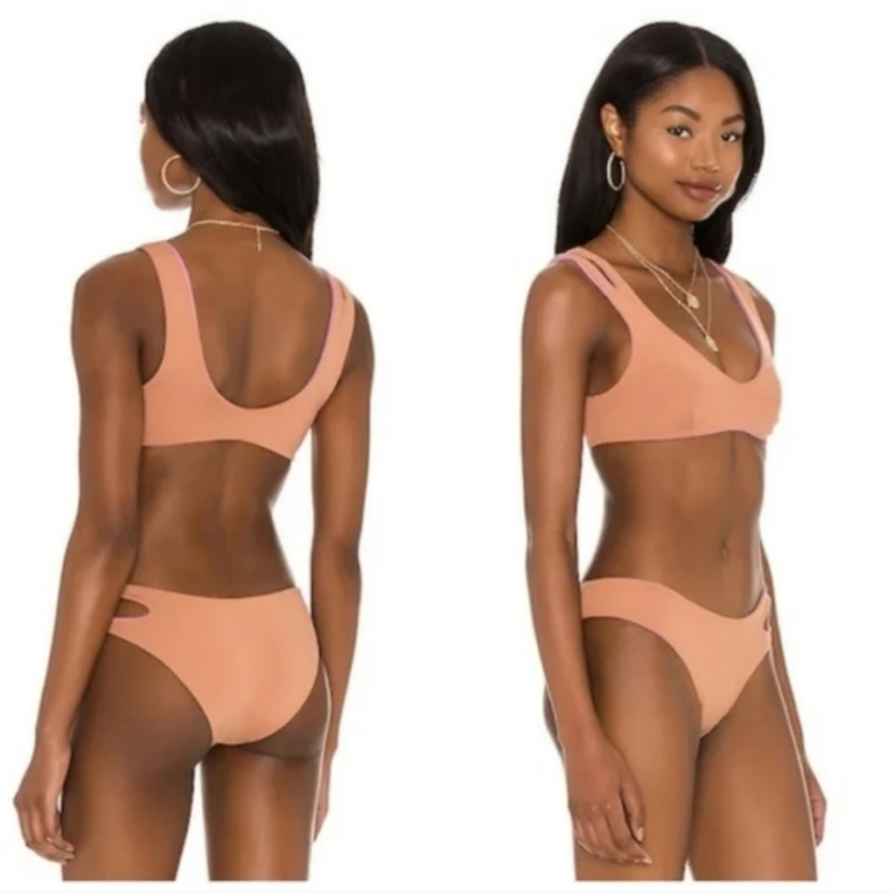 L*Space One Wave Bikini Top Breakers Bottoms Reversible Swimsuit Putty Pink - Picture 2 of 6